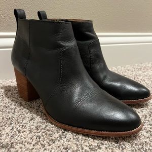Madewell Black Leather Ankle Booties with Wood Block Heel